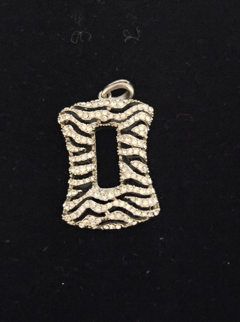 Rhinestone Zebra Print Pendant - Silver & Black